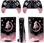 Peau De Lune Ps5|Anime Magical Girl Cloud Étoiles|Mignon Kawaii Vinyl Cover Wrap Sticker Ensemble Complet Contrôleur De Console|Compatible Avec Sony Playstation 5 (Disque Ps5, Rose Noir)