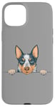 iPhone 15 Plus Cute Blue Heeler Peeking Puppy Funny Australian Cattle Dog Case