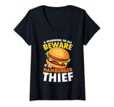 Womens Beware of the Hamburger Thief for a Burger Eater V-Neck T-Shirt