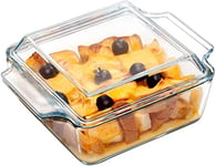 karadrova 1L Small Casserole Dish with Lid, 20.5x15.5x8.6cm Glass Oven Dish with Lid, Individual Square Casserole Dishes, Microwave and Oven Safe