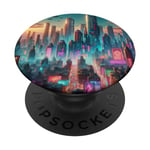 Cyberpunk Cityscape Futuriste Lumineux Retrofuturism PopSockets PopGrip Adhésif