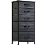 YITAHOME Commode en Tissu avec 5 tiroirs, Meuble de Rangement Pratique, Armoire pour Salon, Chambre d'enfant, Couloir,Grain de Bois Noir