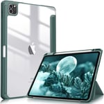 FINTIE Hybrid Case Compatible with iPad Pro 11 Inch (2022/2021/2020/2018, 4th/3rd/2nd/1st Generation) - Ultra Slim Shockproof Clear Cover w/Pencil Holder, Auto Wake/Sleep, Midnight Green