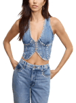 Good American Studded Denim Vest Top, Indigo895