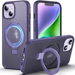 DASFOND Mag-Stand Designed for iPhone 14/13 Case, 2023 Upgraded [All-in-1] [Compatible with MagSafe] Invisible Ring Kickstand Transparent Matte Phone Case Cover for iPhone 14/13 6.1 inch, Purple