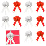 Keboyoe 60 Pcs Large Pull Bows Pulled Bow Ribbons Gift Bows Big Gift Wrapping Bows Ribbon Pull Bows for Presents, Hampers,Bouquet Boxes,Floristry,Birthday,Valentine's Day,Wedding Decoration(White,Red)