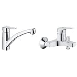 GROHE Mitigeur monocommande évier de cuisine StartEco, chromé, 31685000 (Import Allemagne) & Mitigeur monocommande Bain Douche Start Flow, robinet à montage mural, raccord fileté pour flexible en