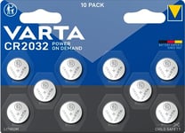 Varta Power on Demand CR2032 Lithium Button Cell 3 V Pack of 10 – Smart, Flexible, Powerful for Mobile End Consumers – e.g. for Smart Home Devices, Car Keys and Other Applications