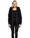 URBAN CLASSICS Women's Sherpa Cardigan Jacket, Long-Sleeve Fluffy Faux Fur Sherpa Coat, Casual Fluffy Coat for Women, Sherpa Hoodie Cardigan, Colour: Black, Size: X-Small