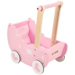 SOKA Wooden Push Along Pink Princess Doll Pram for Boys and Girls