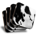 Set of 4 Square Coasters - Black & White Cow Print Pattern Animal Farm  #44288