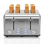 Toaster Stainless Steel Toaster with Independent and Extra-Wide Slots (4-Slice)