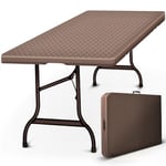 tillvex Table de Jardin Pliante Effet rotin 180x75 cm | Table de Buffet avec poignée | Table Pliable pour Le Jardin, la terrasse et Le Balcon | Table de Camping pour 6 Personnes (Marron)