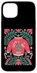 Coque pour iPhone 15 Plus Pull de Noël bohème festif en forme de canne à sucre d'orge floral