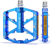 GEWAGE Pédales De Vélo avec Bandes Réfléchissantes, 3 Roulements Scellés Plateforme De Vélo en Aluminium CNC Antidérapante Pédales 9/16 "pour Vélo De Route VTT E-Bike. (Bleu)