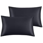 Yorkshire Bedding Satin Pillow Cases 2 Pack – Luxurious Black Pillowcases For Hair and Skin Standard Size with Envelope Closure Hypoallergenic 50 x 75 cm