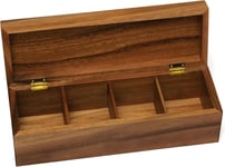 Lipper International Acacia 3-7 1128 Wood Tea Box with 4 Sections, 12-1/2" x 4-