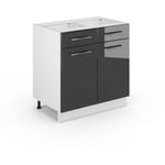 Vicco - Meuble cuisine Fame-Line, Anthracite Haute brillance, 80 cm avec tiroir, sans plan de travail