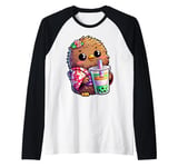 Kiwi Bird Drinking Bubble Tea Japanese Kimono Raglan Baseball Tee