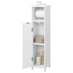 EUGAD Porte Papier Toilette sur Pied, Meuble Papier Toilette, Meuble Étroit pour Papier Toilette, Meuble WC, avec Support Papier Toilette, Colonne Salle de Bain, Blanc, 18x18x71cm