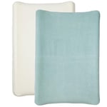 Babycalin - 2 Housses matelas à langer 50x70 cm Blanc/Bleu Vert - Housse matelas à langer Universelle en éponge 100% Coton - Bords élastiques - Housses de matelas à langer Facile à installer