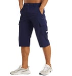 MAGCOMSEN Mens 3/4 Capri Shorts Pants Summer Lightweight Hiking Shorts Breathable Quick-Drying Shorts Mens Gym Shorts with Zip Pockets Work Shorts with Elasticated Waist Navy, 34