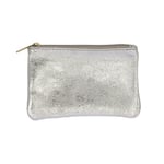 Les Cléias Pochette zippée S en Cuir Vachette irisé, fabriqué en Italie, H10.5 x L16 cm, Argenté Clair