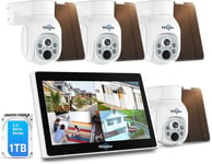 [100% sans Fil+PTZ] 2K Kit Camera Surveillance WiFi Solaire avec 10"" Moniteur 1TB HDD, 10CH NVR 3MP Video Surveillance Exterieur Solaire Vision Nocturne Couleur,PIR Détection Sirène Alarm IP66.[G1501]