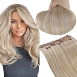 RUNATURE Extension de Cheveux Humain a Clip Extension a Clip Cheveux Naturel Lisse Blond Cendré avec Blond Platine Extension Cheveux Clip Remy Hair 14 Pouces/35cm 3 Pièces/50g #18P60