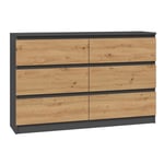 MILAN - Commode de chambre large 6 tiroirs - 30x120x77cm - Style scandinave - Meuble de rangement