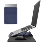 NOVOO RT13 4-en-1 Étui pour Ordinateur Portable en Cuir imperméable, Support Ergonomique, Fentes pour Cartes, Tapis de Souris - Compatible avec MacBook Air/Pro 13" - Bleu Marine