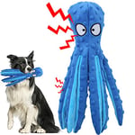 Squeaky Dog Soft Toy, No Stuffed Octopus Dog Chew Toy with Crinkle Paper Plush Dog Teeth Cleaning Toy for Medium Large Dog (Blue)