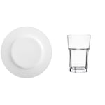 Amazon Basics 6-Piece White Dinner Plate Set, 10.5 inches & Olympia Pack of 12 Toughened Orleans Hi Ball Glasses 285ml