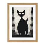 Doppelganger33 LTD Giant Black Cat Le Chat Noir City Monochrome Illustration Artwork Framed Wall Art Print 18X24 Inch