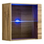 Lettiemobili - Armoire murale 1 porte Meuble de Rangement avec led 60x60x30cm 2 compartiments Modèle Berit 60x60LED Couleur Chêne