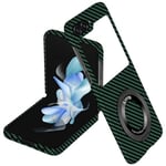 COQUE Étui Samsung Galaxy Z Flip 6 Pliante en Fibre de Carbone avec Anneau Magnétique, Compatible avec Samsung Galaxy Z Flip 6 5G-Vert