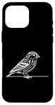 Coque pour iPhone 16 Pro Max Line Art Oiseau et Ornithologue Pin Siskin