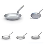 DE BUYER - Lot de 5 Poêle en tôle d'acier Mineral B - 24, 28, 32, et 36 cm, 30cm Poêle à crêpes- Fabriquées en France, Sans PFAS, Inox 18/10, Tous Feux + Four, Finition Poli Brillant