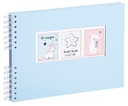 Exacompta - Réf. 16806E - Kit Scrapbooking - Album 50 pages blanches couverture bleu pastel - 2 pochoirs - 2 planches de stickers - 2 planches de coins autocollants - 6 feutres encre pastel