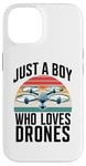 Coque pour iPhone 14 Just A Boy Who Loves Drones Drone Lover Pilote d'antenne amusant