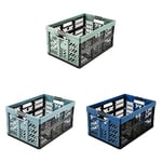 keeeper 3x Stabile Profi-Klappboxen mit Soft-Touch Griffen, Ben, 54 x 37 x 28 cm, 45 l, Ben, Colour Mix Set