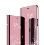 Wuzixi Case for Oppo Find X2 Lite. Plating Ultra Slim Fit Mirror Makeup Plating Flip Case, Mirror Protective Case with Kickstand, phone case for Oppo Find X2 Lite.Rose gold