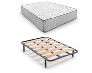 HOGAR24 ES Lit Complet, sommier à Lattes Larges + Matelas à mémoire de Forme Natur Plus Edition 24, avec Jeu de Pieds filetés de 25 cm, Dimensions : 135 x 180 cm