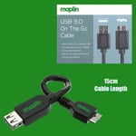 Maplin Male Micro USB 3.0 to Female USB OTG 15cm Cable Adapter for Mobile Device