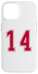 Coque pour iPhone 14 Rouge Numéro 14 Équipe Junior Sports Uniforme Numéroté