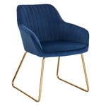 WOLTU 1x Chaise de Salle à Manger, Moderne Chaise de Cuisine, Fauteuil scandinave, Chaise Coiffeuse, pour Salle de Séjour, Chambre à Coucher, Cuisine, en Velours et métal Bleu BH246bl-1