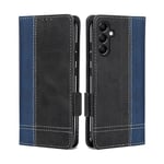 Coque Pour Samsung Galaxy S23 FE, Magnétique Rabat Portefeuille Cuir Etui, Slim Silicone TPU Bumper Galaxy S23 FE Pochette Housse, Flip Porte Cartes avec Support Cover, Antichoc Case Bleu Noir