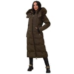 Women's Long Coat Quilted Puffer Jacket with Detachable Fur Hood, Size- S to 2XL