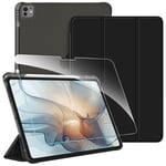 FINTIE Coque pour iPad Pro 13 Pouces 2024 M4, Coque Translucide Givrée - [avec 1 Verre Trempé & Rangement de Stylet] Housse Arrière Souple en TPU, Étui Fin et Léger, Noir