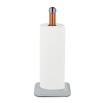 Relaxdays Dérouleur Non Fixe essuie-Tout, Acier Inoxydable, Support pour Cuisine, HxLxP: 36 x 15 x 15 cm, Blanc - cuivre